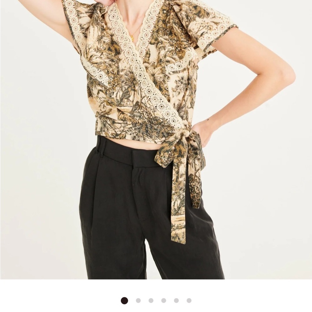 REVOLVE Floral Wrap Blouse in Cream and Brown